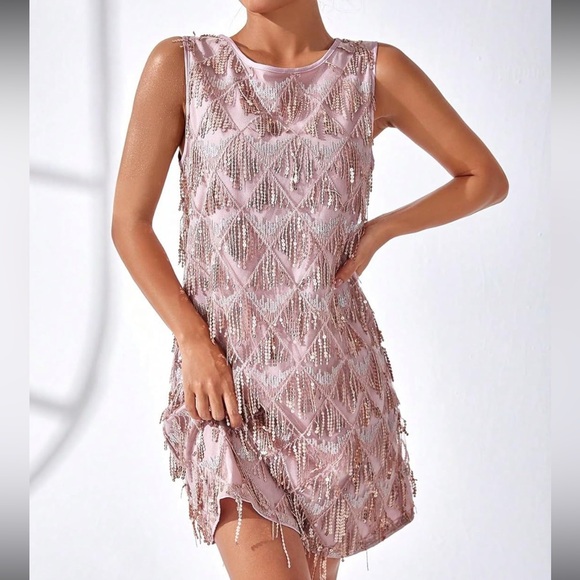 SHEIN Dresses & Skirts - Elegant Sequin Sleeveless Dress in Pink